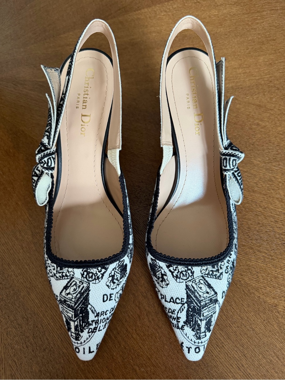 Dior Black & White Printed Pointed Slingback Pumps - Picture 1 of 16